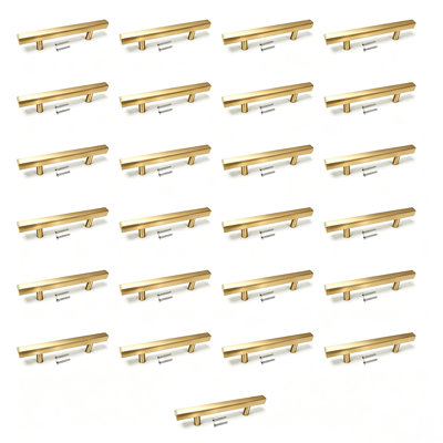 Paquet de 25 poignées d'armoire rondes modernes en acier inoxydable doré, barres, tiroirs et poignées modèle CPMBXMO0003 Distance entre les trous: 3 3/4 po