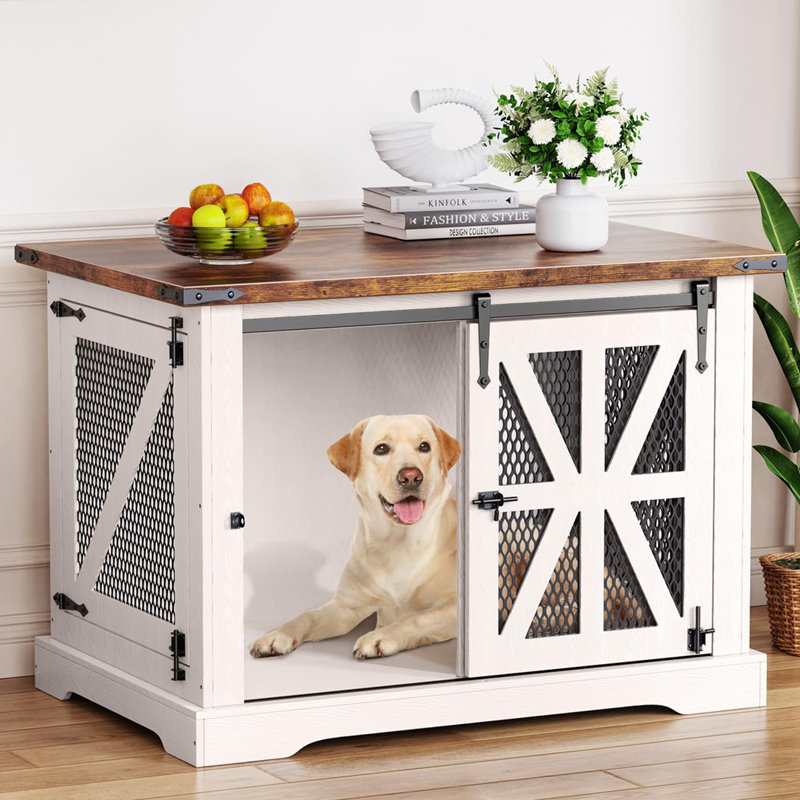 Mobilier de ferme pour ferme avec porte de grange coulissante et entrée latérale pour chiens de taille moyenne, Blanc