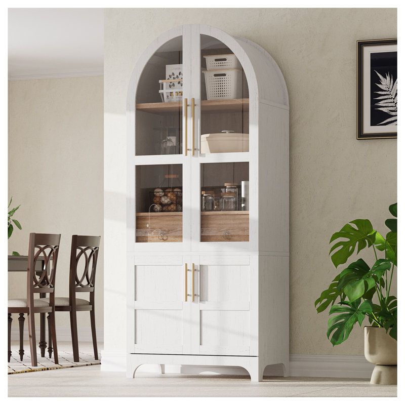Armoire de cuisine K&K de 71 po de hauteur avec portes en verre et tablettes réglables, armoire de rangement blanche pour salle à manger
