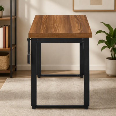 Computer Desk, Home Office, Standing, Adjustable, 48"l, Work, Laptop, Walnut Laminate, Black Metal, Contemporary, Modern
