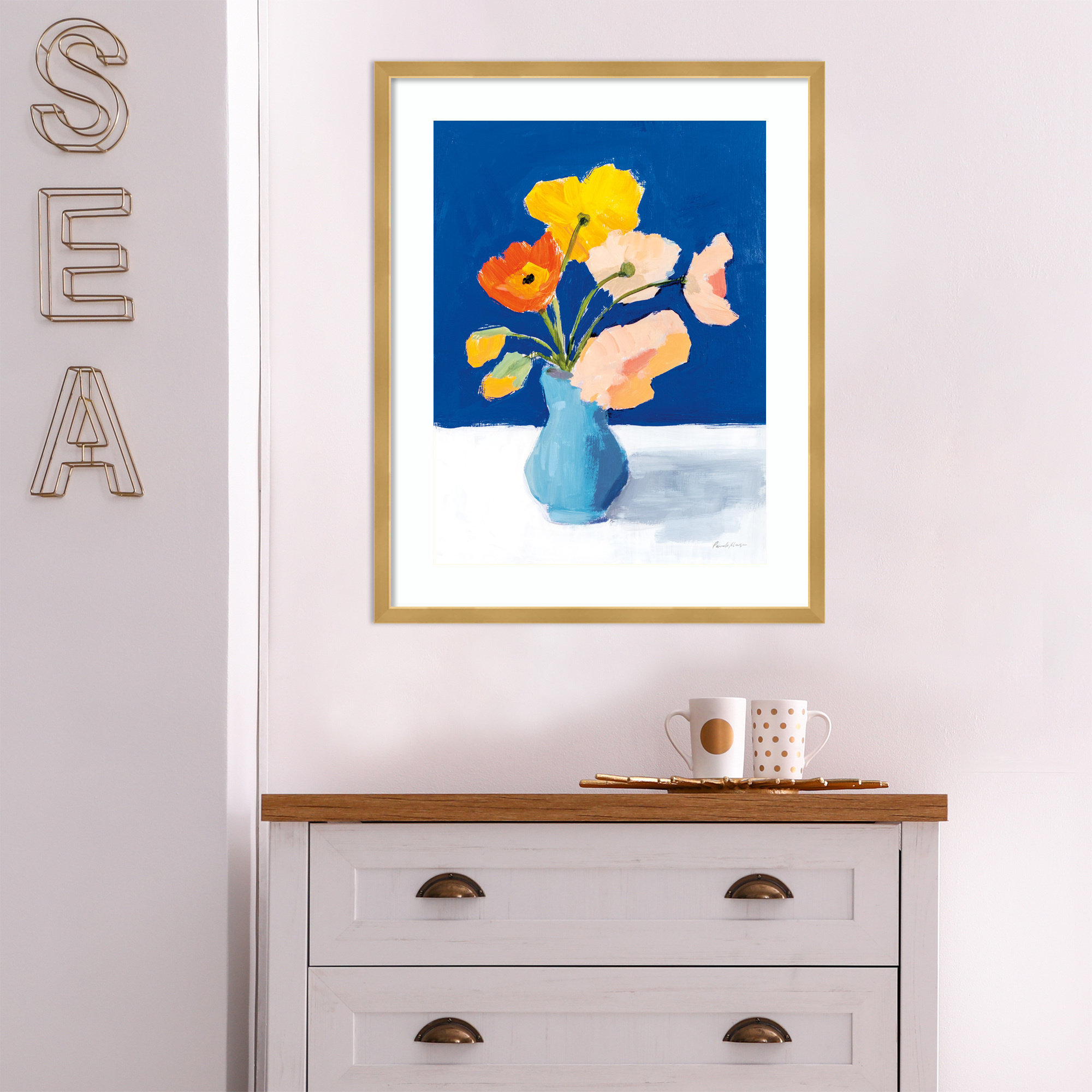 Poppies On Blue by Pamela Munger, Brown, 25.12" H x 20.12" W x 0.88" D