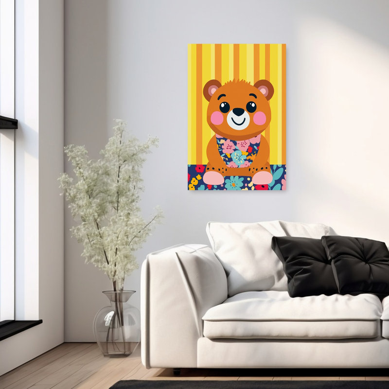 Ours mignon avec rayures florales et ours contemporain, H 36 po x l 24 po