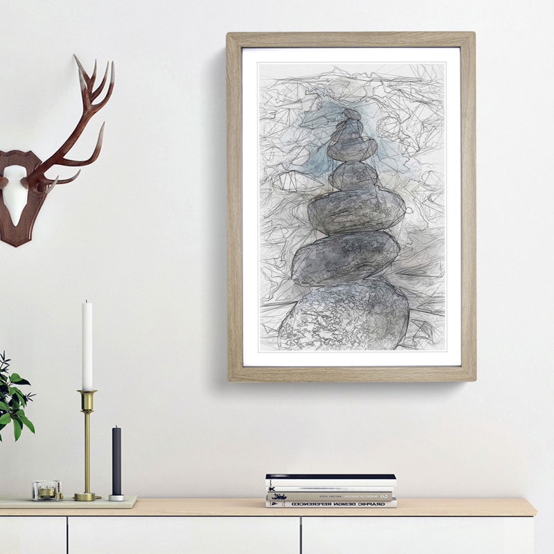 Stacked Zen Stones in Abstract - Framed Print, 65cm H x 48cm W x 2cm D, Oak Framed
