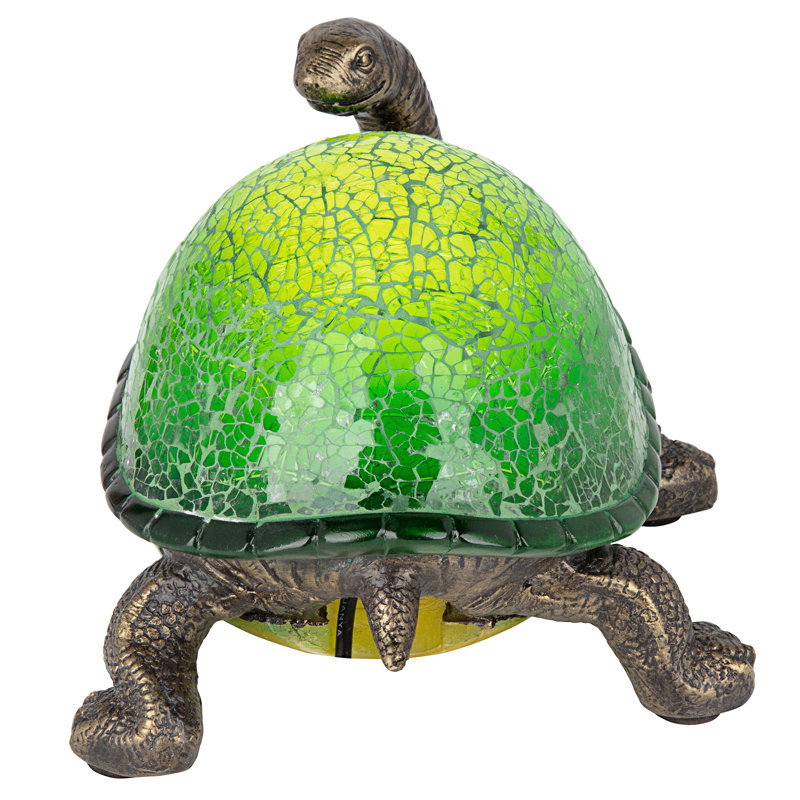 Illuminated Green Mosaic Glass Turtle Statue Lamp