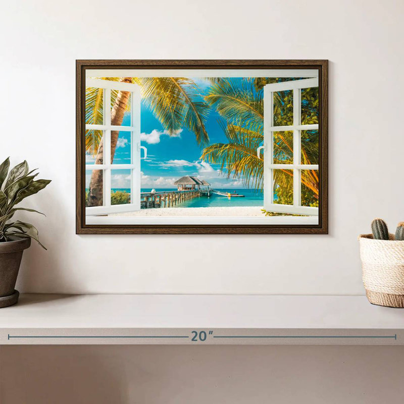 Faux scène de fenêtre, 13 po x 9 po, Cadre flottant noyer