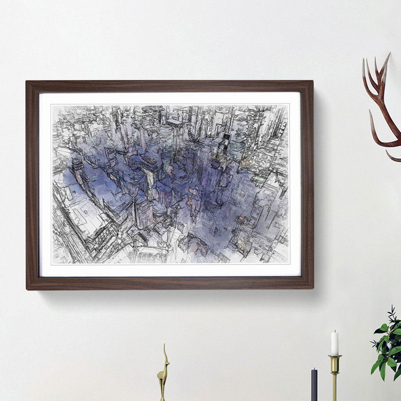 Bright Lights of New York City in Abstract - Picture Frame Graphic Art Print, 36cm H x 48cm W x 2cm D, Walnut Framed