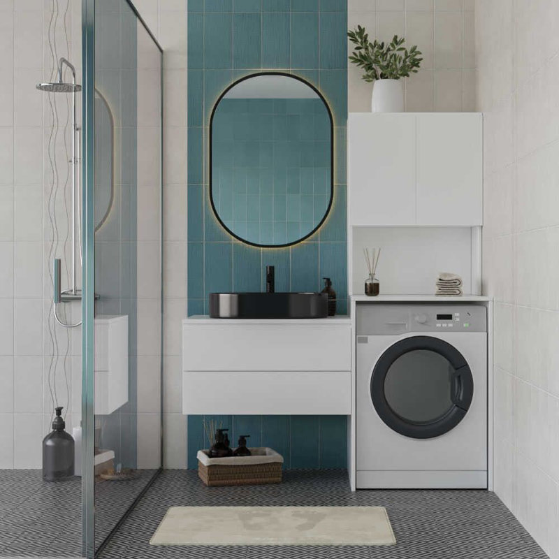 Modern Washing Machine Cabinet, White, 25.6 x 71.7 x 23.6 inches | Coated Particle Board, Multiple Shelves & Additional Storage | Wall-Mountable Design for Space Efficiency, Stylish and Functional