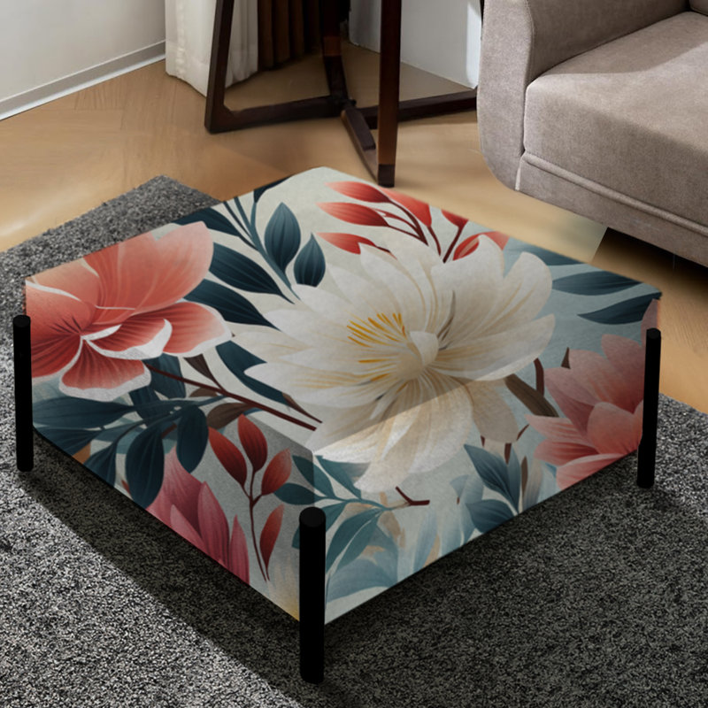 Corail et bleu avec motif de chevrons enchantés - grand repose-pieds carré floral