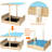 Sandbox With Lid And Cover For Kids With Canopy, Retractable Roof, UV-Resistant Sandbox W/2 Foldable Bench Seats For Backyard, Patio, Outdoor Play