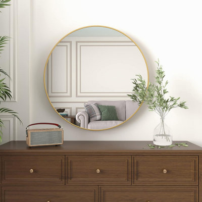 Miroir de salle de bain rond doré en métal 32 pouces