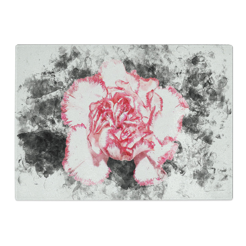 Tempered Glass Pink Carnation Flower Chopping Board, 20 cm x 28.5 cm