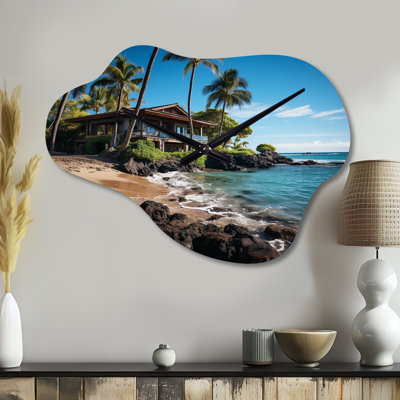 Hawaii Island Retreat - horloge murale asymétrique en métal Hawaii, impression d'horloge murale nuage moderne
