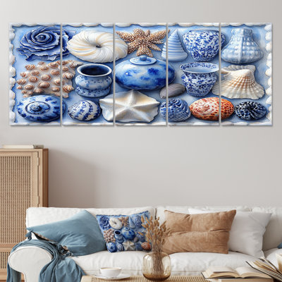 Beach Pottery in Blue and White Tons VI - ensemble d'art sur toile Beach Pottery