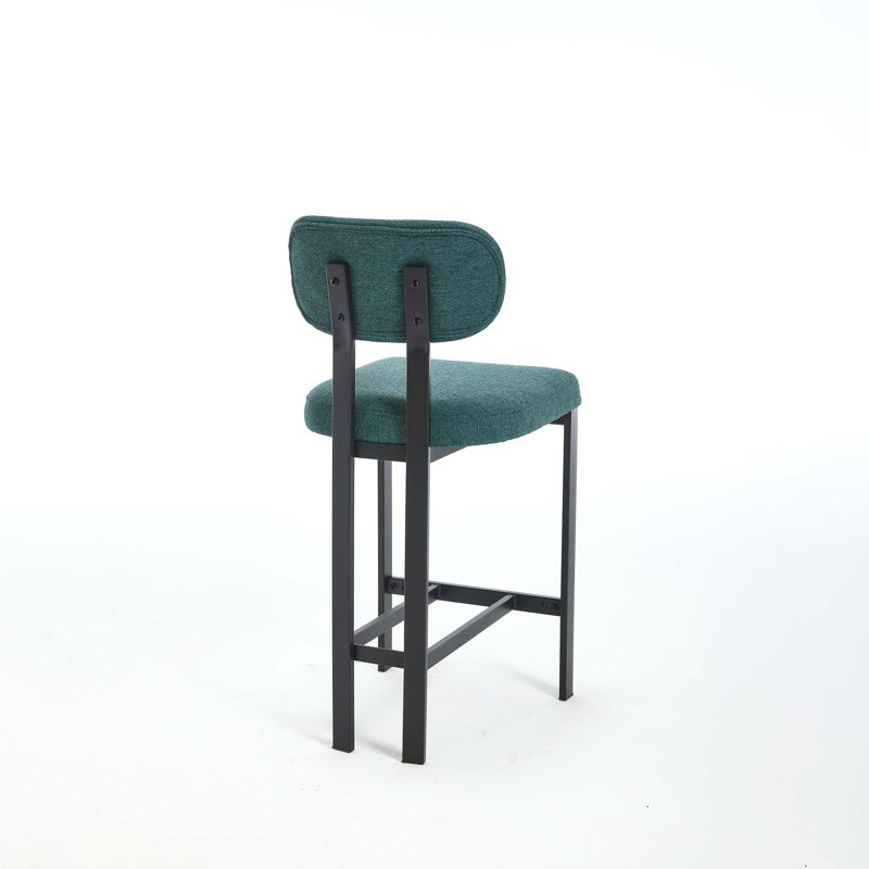 Bar Stools Set Of 2, Modern Upholstered Fabric Counter Height Barstools, Kitchen Island Chairs With Metal Legs, Antique Green