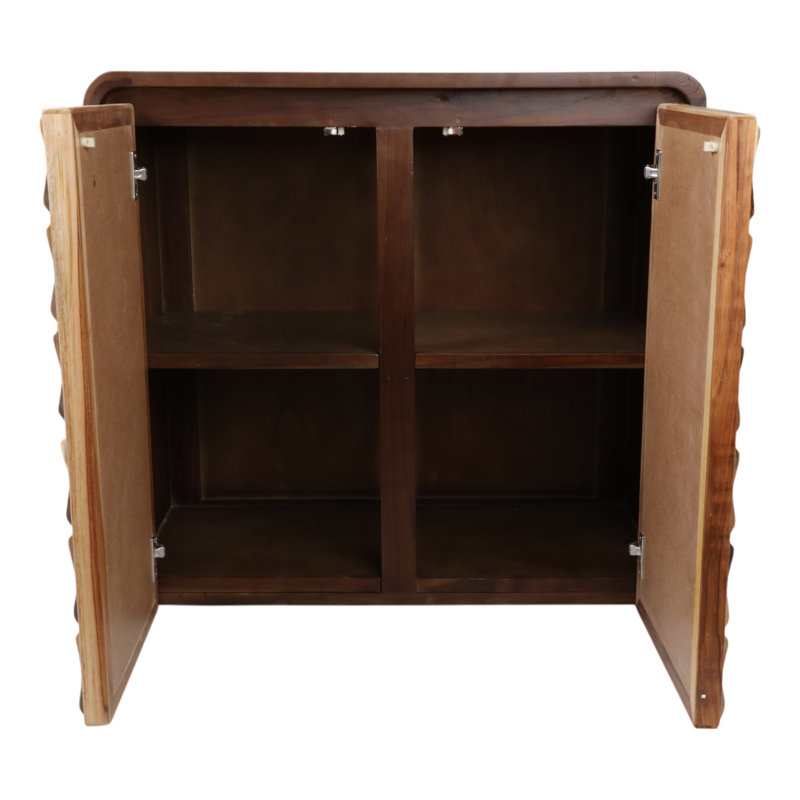 Armoire décorative décorative en bois massif avec portes géométriques texturées - Armoire de rangement étroite moderne pour le vestibule et le salon - 33 po, brun