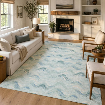 Tapis Ceajay ACN3093 Waves, lavable à la machine, pour intérieur et extérieur
