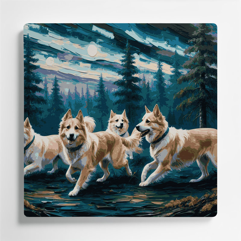 Chiens, art mural gris en métal Buhund, H 32 po x l 32 po