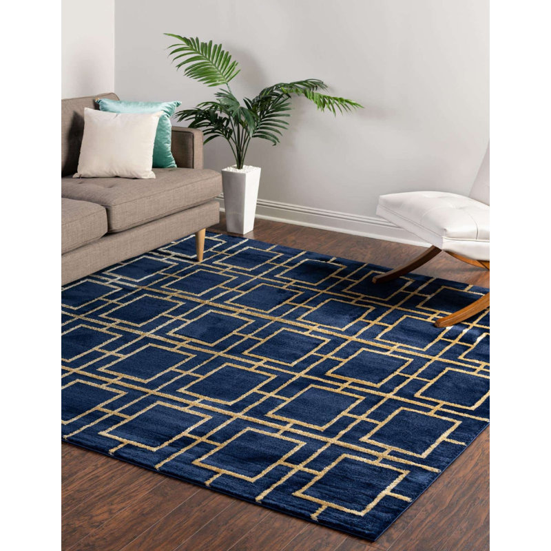 Tapis contemporain corando de couleur bleue, Ovale 4 pi x 6 pi