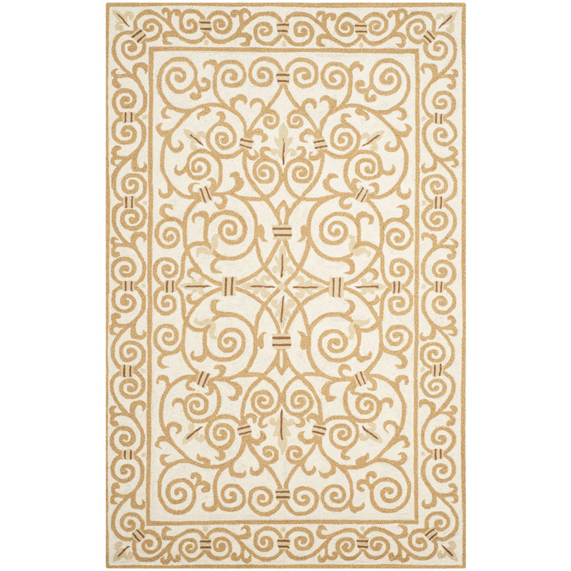 Bissette Hand Hooked Wool Pile Oriental Rug, Rectangle 6' x 9'