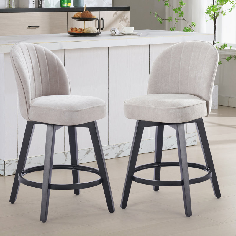 Letecia Swivel Upholstered 26.4'' Counter Bar Stools, Beige