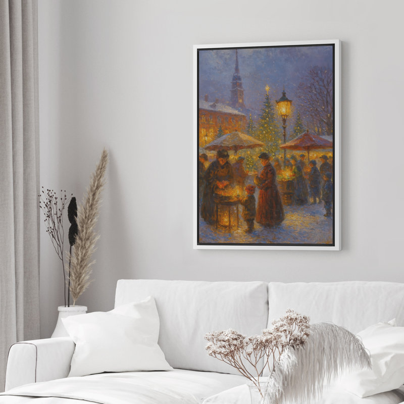 Hiver, art mural, impression sur toile encadrée, décoration de Noël, H 36 po x l 24 po, Blanc