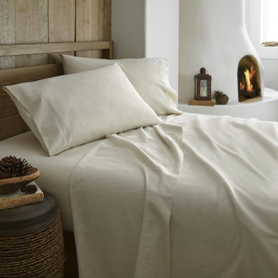 Ensemble de draps en flanelle 100% biologique pour lit simple TG - Ensemble de draps en flanelle 100% coton certifié GOTS avec une finition douce brossée confortable et une poche profonde - 1 drap plat, 1 housse ajustée et 1 taie d'oreiller (naturel, simple TG)