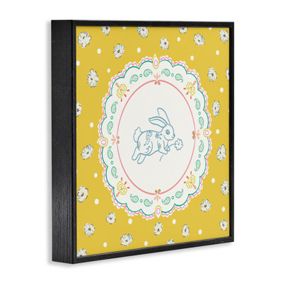 Yellow Florals Spring Bunny Framed Giclee, design by Angela Steahling