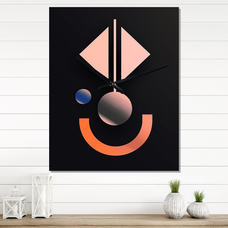 Rétro géométrique sur fond noir - Très grandes horloges murales géométriques modernes, H 28 po x l 12 po x P 1 po