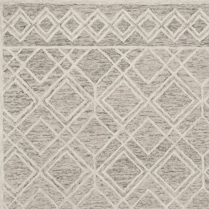 Margene Geometric Handmade Tufted Wool Ivory/Taupe Area Rug, Rectangle 8' X 10'