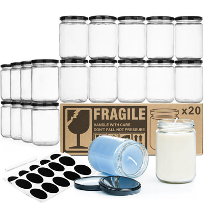 Paquet de 20 pots à épices en verre de 12 oz avec couvercles en verre Syntic