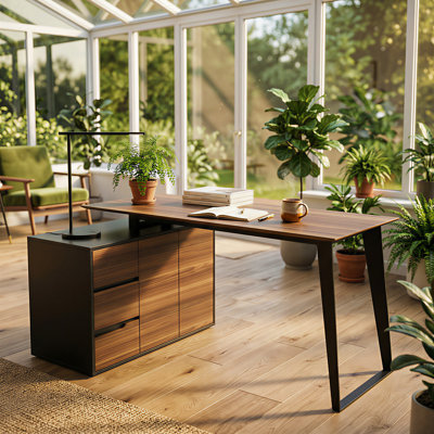 L-Shaped Computer Desk with Storage Cabinet and Drawers, Corner Home Office Desk with Flexible Workspace Design