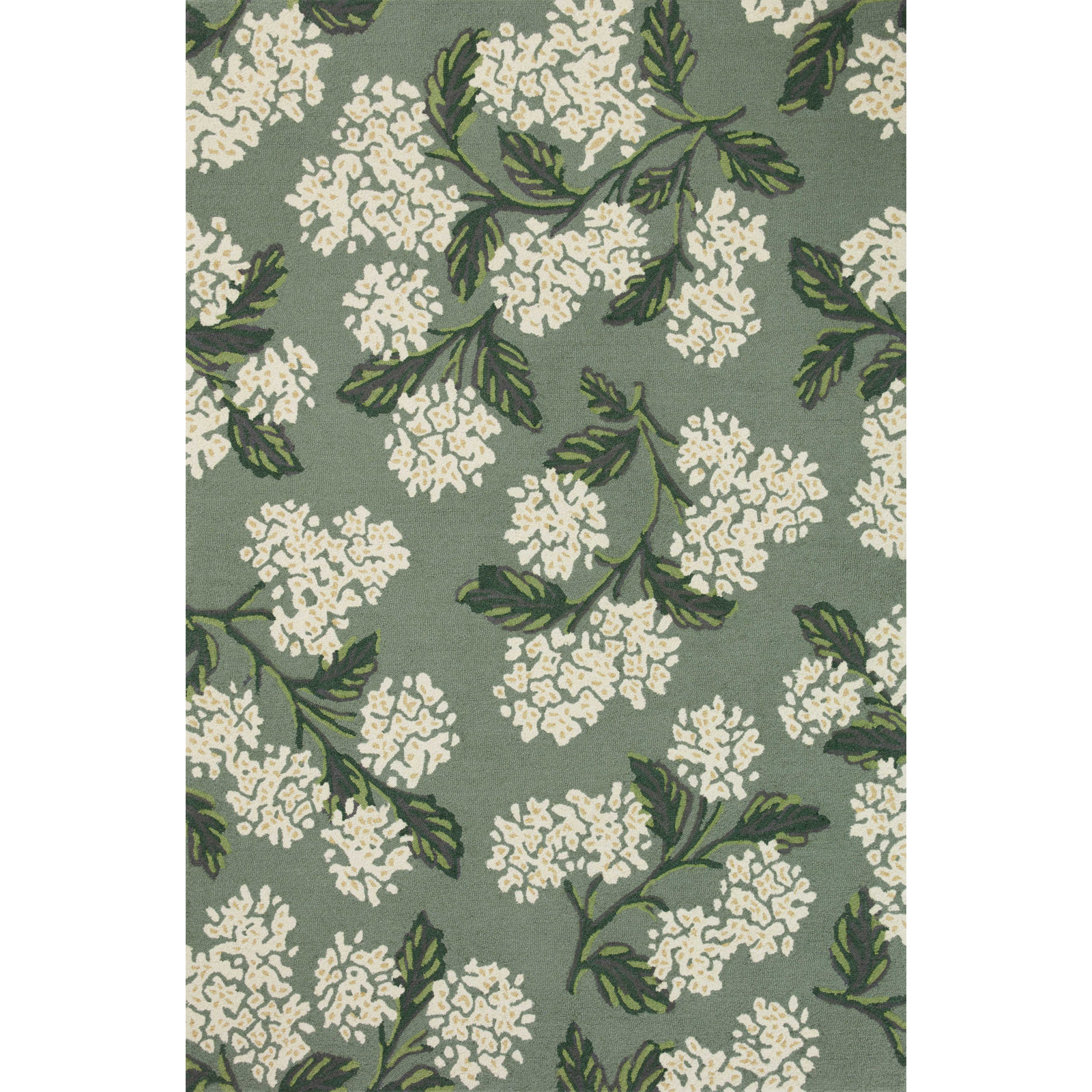  Floral Handmade Looped Wool Area Rug in Hydrangea Sage, Rectangle 2'3" x 3'9"