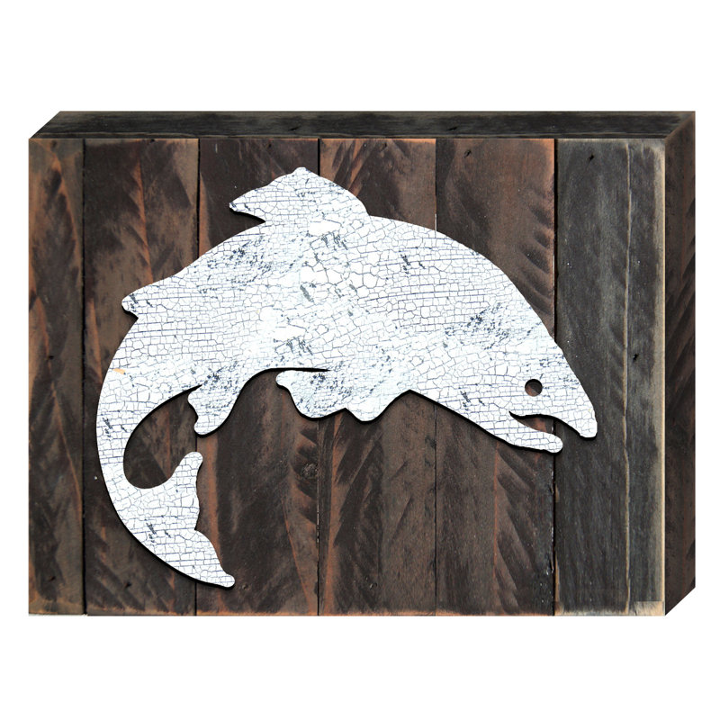 Décoration murale "dragon fish" sur la planche de bois récupéré, H 12 po x l 9 po x P 1,5 po