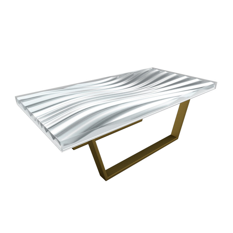 Wave Solid Wood Coffee Table, White, Bronze
