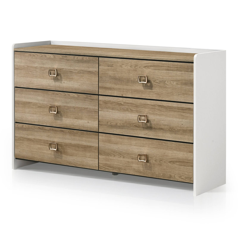 Commode 6 tiroirs Plainfield, White/Brown