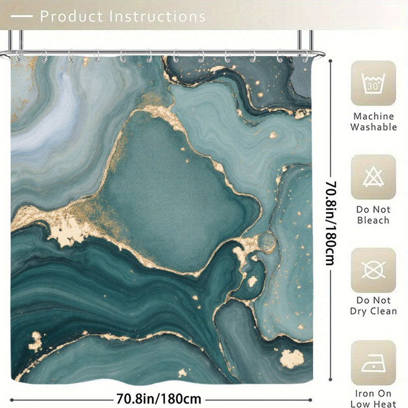 Rideau de salle de bain bleu sarcelle et or agate, 72 po x 72 po
