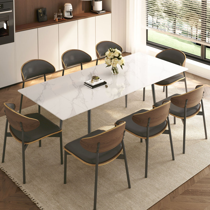 62.9" To 94.4" Sintered Stone Expandable Dining Table Set, Easy To Assemble, 9, Black