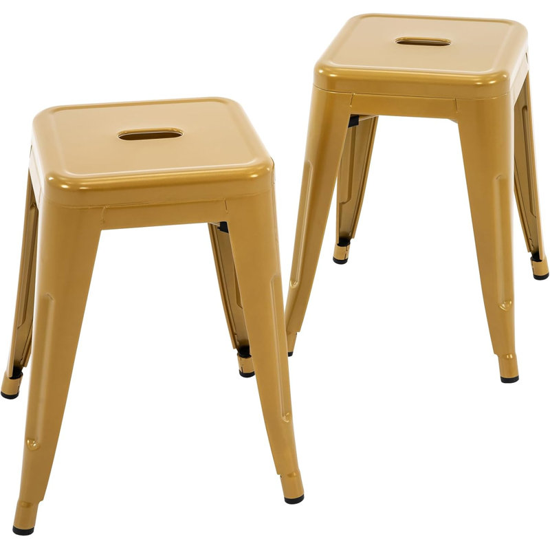 Counter Stool Set Of 2,18" Industrial Stackable Metal Bar Stools, Backless Metal Dining Chairs For Indoor Outdoor Kitchen Classroom