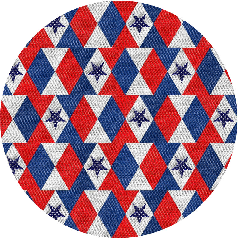 Tapis rouge/bleu tissé à la machine, Rond 5 pi