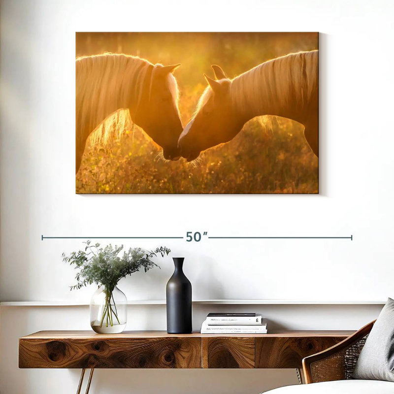 Hardie, coucher de soleil romantique, chevaux, H 26 po x l 39 po