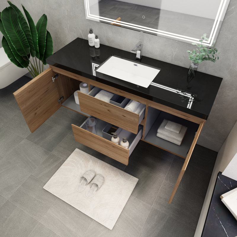 Castin 60" Wall-Mounted Single Bathroom Vanity Set, Oak
