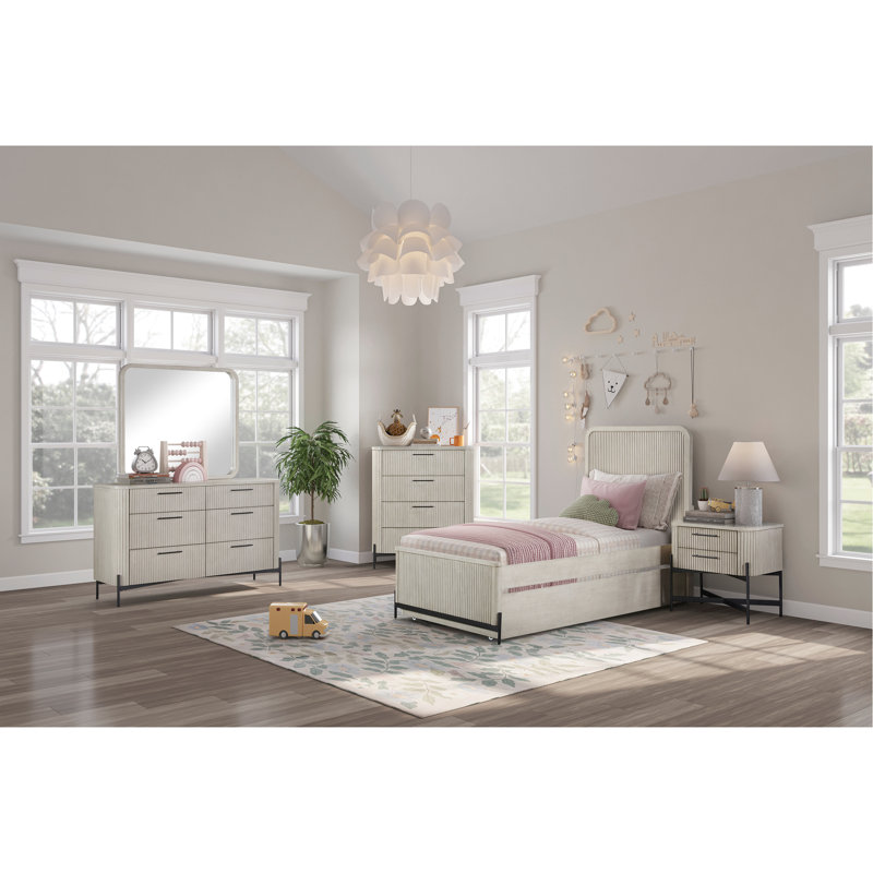 Lit double avec lit gigogne taupe et base en bois massif avec lit gigogne simple en placage de bouleau