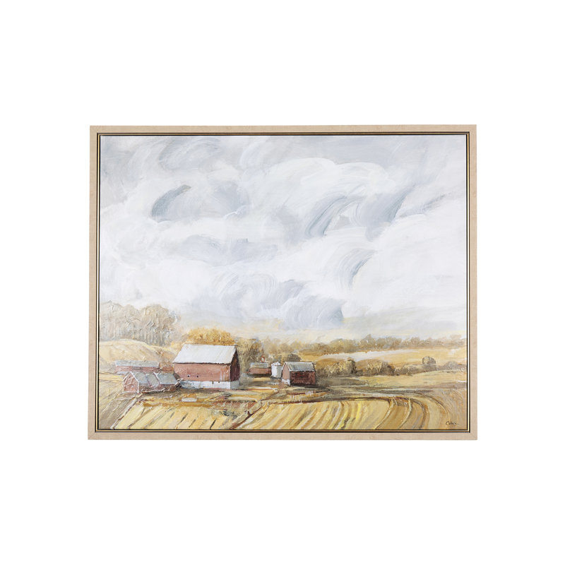 Toile texturée embellie à la main Farmland, Cadre naturel, H 29,5 po x l 48,5 po x P 1,625 po