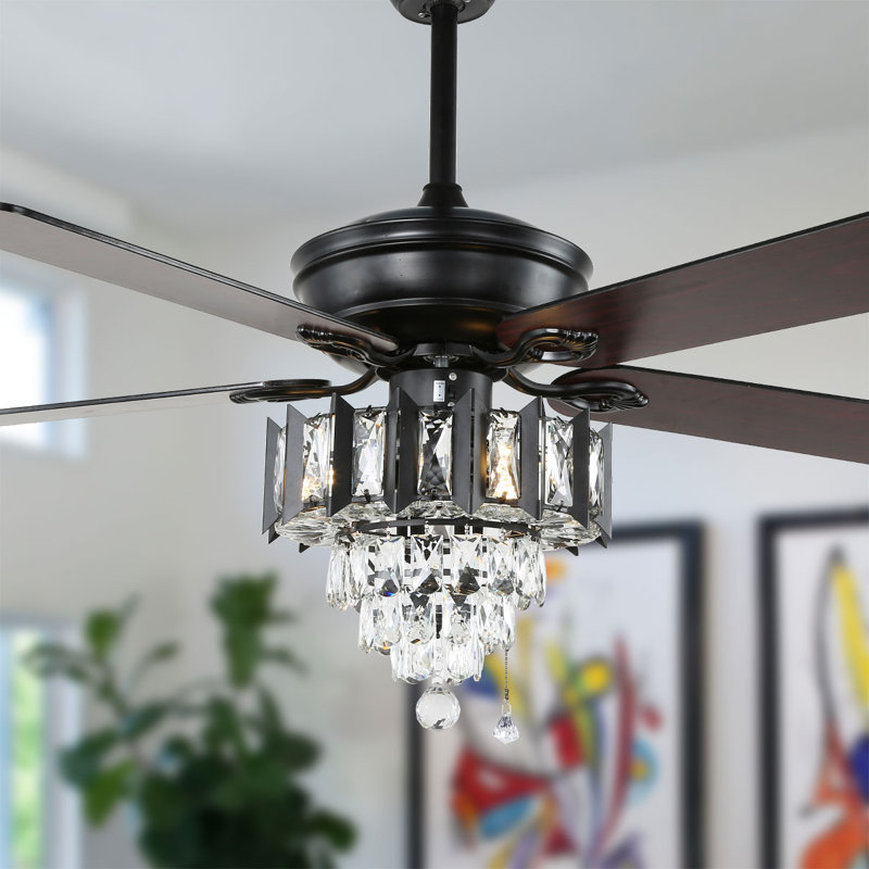 Ventilateur de plafond standard à 5 pales de 52 po avec télécommande et ensemble d'éclairage inclus Andella, Noir