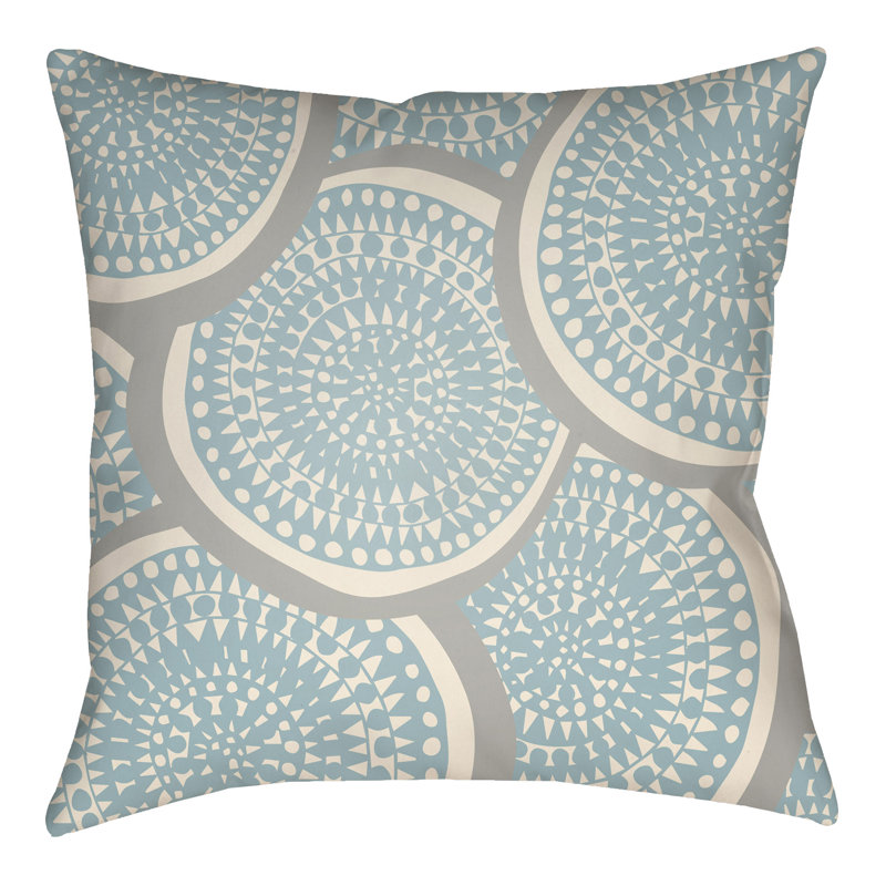 Litchfield Summerville Geometric Outdoor Reversible Throw Pillow, 26" H x 26" W 1" D, Light Blue/Ivory
