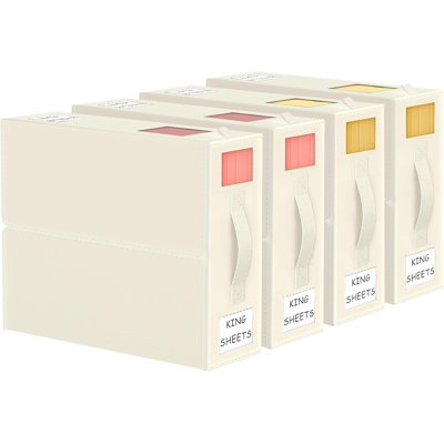 4 Pack Foldable Bed Sheet Organizers And Storage – Linen Closet Organizer For Queen & King Size Sheet Sets, Pillowcases, Bedding, Towels And Clothes, Ivory