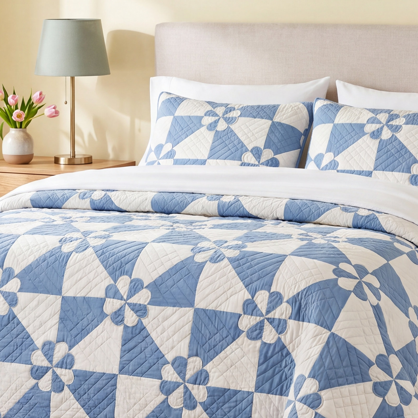 Cotton Quilt Set, Twin/Twin XL Quilt, Blue