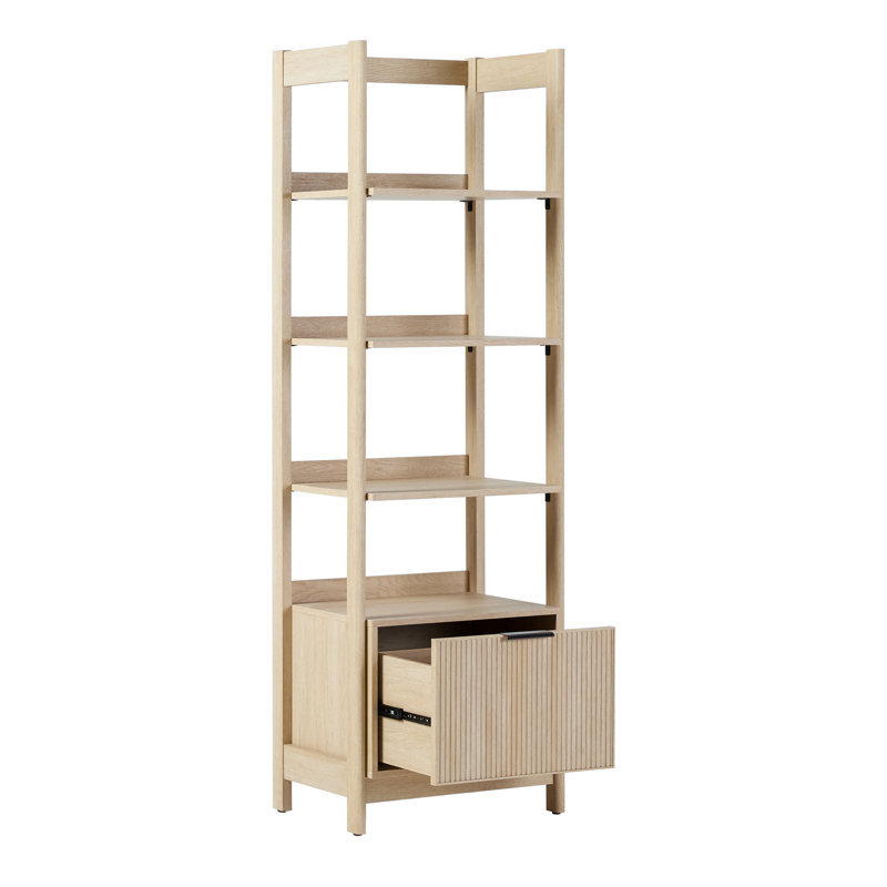 Jorah 70" H x 22" W Narrow Bookshelf with Drawer on Bottom, Coastal Oak