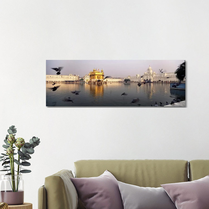 Reflection Of A Temple In A Lake, Golden Temple, Amritsar, Punjab, India - Wrapped Canvas Panoramic Print