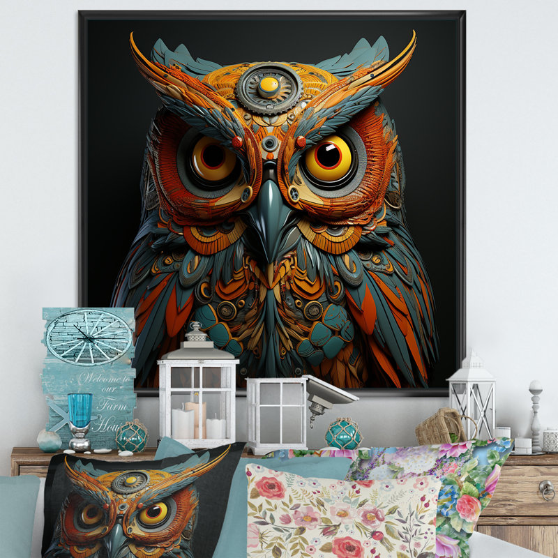 «Owl Expressionist Gaze I», reproduction sur toile, Cadre flottant noir, H 24 po x l 24 po x P 1 po